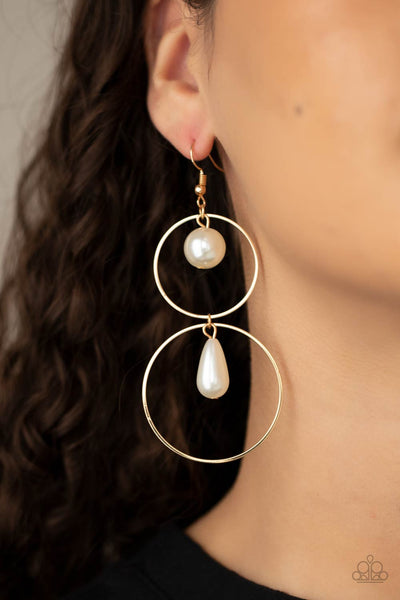 Paparazzi Cultured in Couture Gold Pearl Earrings