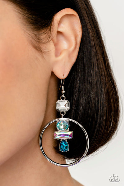 Paparazzi Geometric Glam - Blue Iridescent Earrings