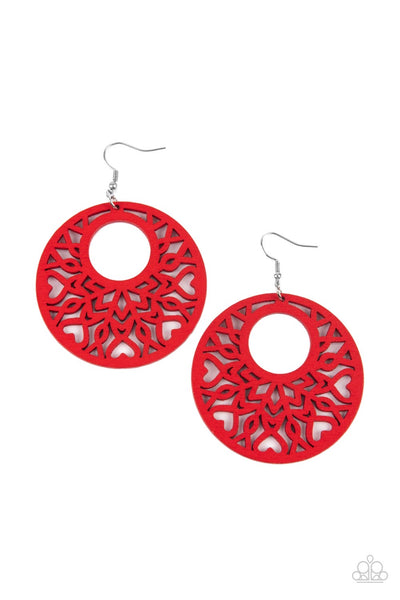 Paparazzi Tropical Reef - Red Wooden Earrings