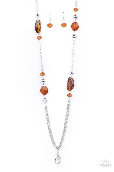 Paparazzi Spectacularly Speckled Brown Lanyard Necklace