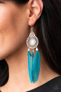 Paparazzi Pretty in PLUMES - Blue Feather Earrings