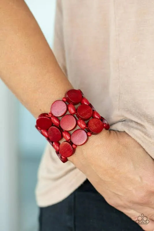 Paparazzi Cruising Coronado Red Wooden Bracelet