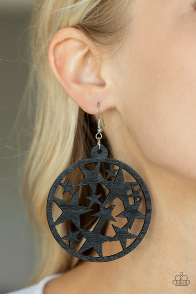 Paparazzi Cosmic Paradise - Black Wooden Star Earrings