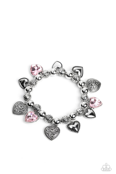 Paparazzi Charming Crush - Pink Heart Charm Bracelet