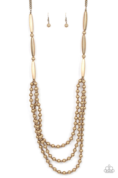 Paparazzi Beaded Beacon Brass Necklace