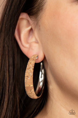 Paparazzi A CORK In The Road - Silver Cork Hoop Earrings