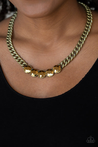 Paparazzi Rhinestone Renegade Brass Necklace