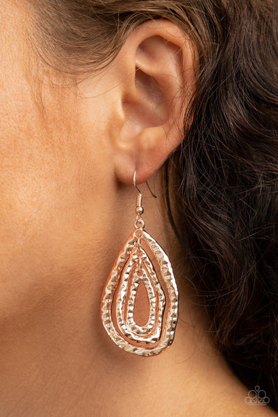 Paparazzi Metallic Meltdown - Rose Gold Earrings