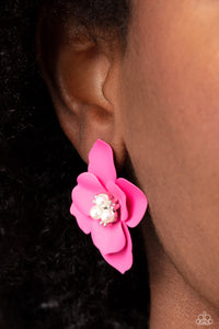 Paparazzi Jovial Jasmine - Pink Flower Earrings