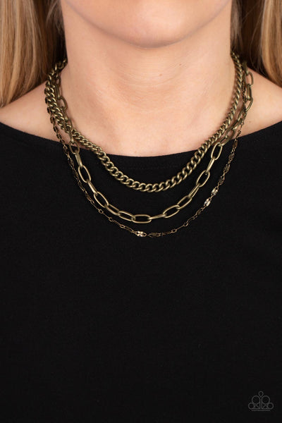 Paparazzi Galvanized Grit - Brass Necklace