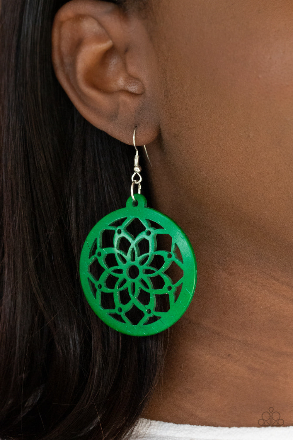 Paparazzi Mandala Meadow Green Wooden Earrings