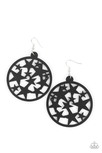 Paparazzi Cosmic Paradise - Black Wooden Star Earrings