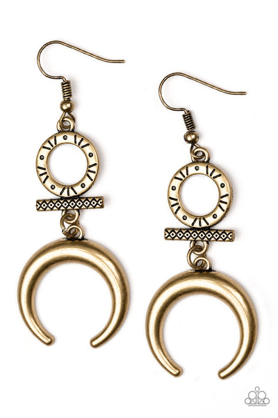 Paparazzi Majestically Moon Child - Brass Earrings