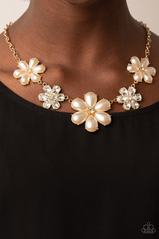 Paparazzi Fiercely Flowering - Gold Pearl Necklace