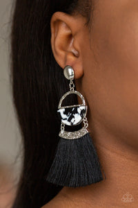 Paparazzi Tassel Trot Black Fringe Earrings