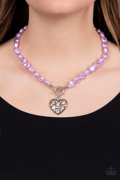 Paparazzi Color Me Smitten - Purple Pearl Heart Necklace