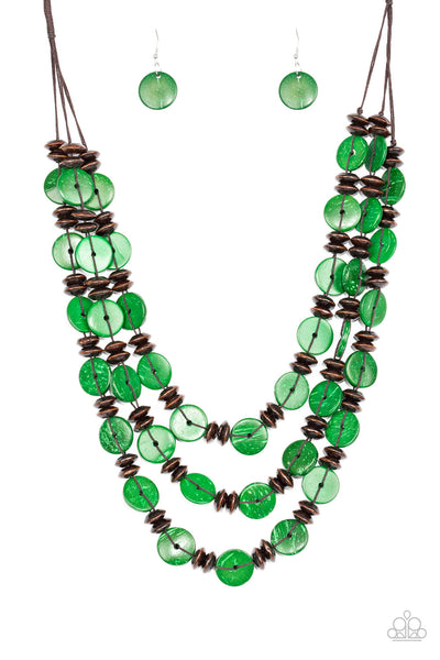 Paparazzi Key West Walkabout - Green Wooden Necklace