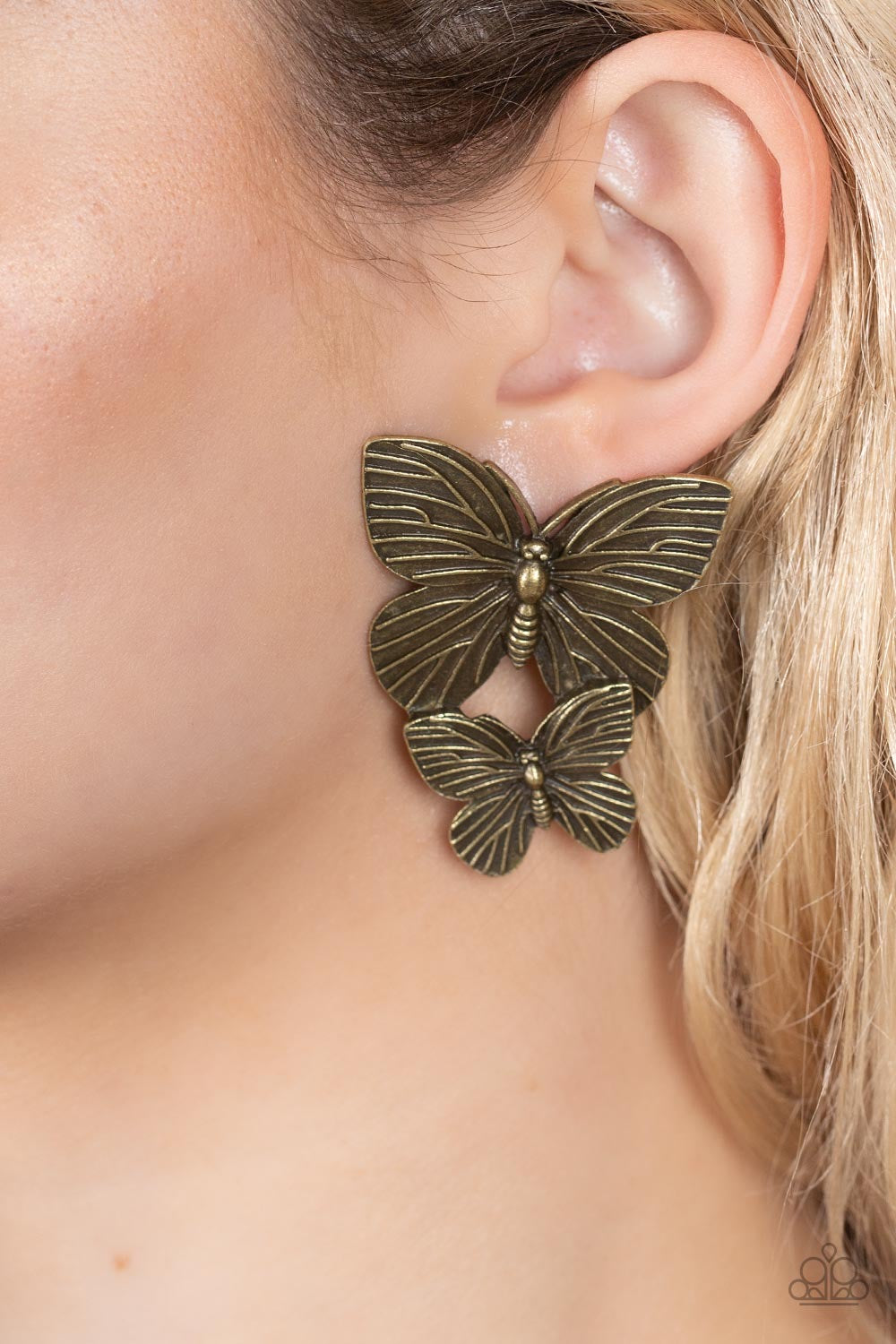 Paparazzi Blushing Butterflies - Brass Butterfly Earrings