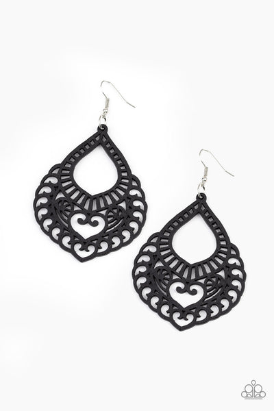 Paparazzi If You WOOD Be So Kind - Black Earrings