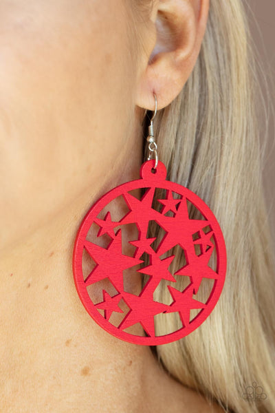 Paparazzi Cosmic Paradise - Red Wooden Earrings