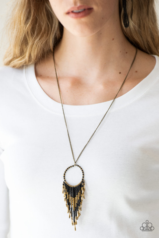 Paparazzi Badlands Beauty Black and Brass Seed Bead Necklace