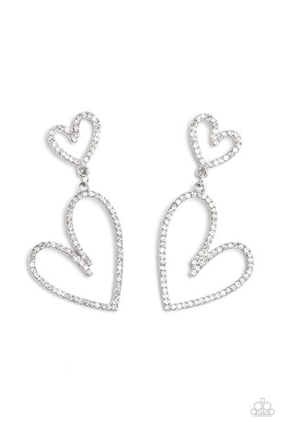 Paparazzi Doting Duo - White Heart Earrings