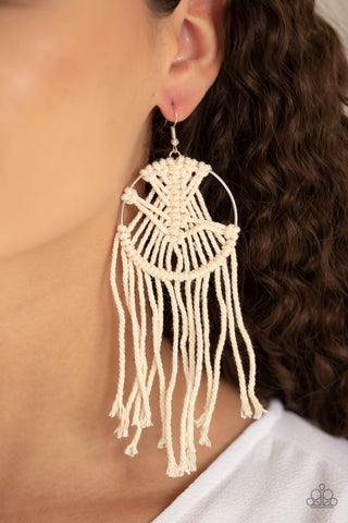 Paparazzi MACRAME, Myself, and I - White Earrings