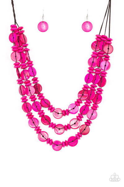 Paparazzi Barbados Bopper - Pink Wooden Necklace