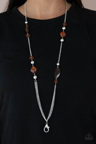 Paparazzi Spectacularly Speckled Brown Lanyard Necklace