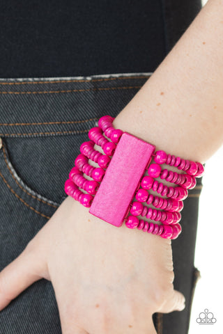 Paparazzi Dont Stop BELIZE-ing - Pink Wooden Bracelet