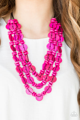 Paparazzi Barbados Bopper - Pink Wooden Necklace