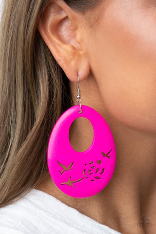 Paparazzi Home TWEET Home - Pink Wooden Earrings