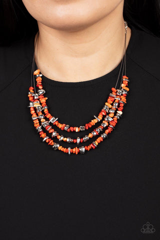 Paparazzi Placid Pebbles - Orange Necklace