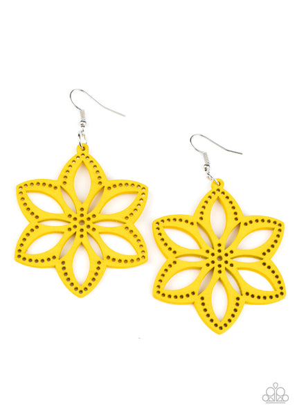 Paparazzi Bahama Blossoms - Yellow Wooden Earrings