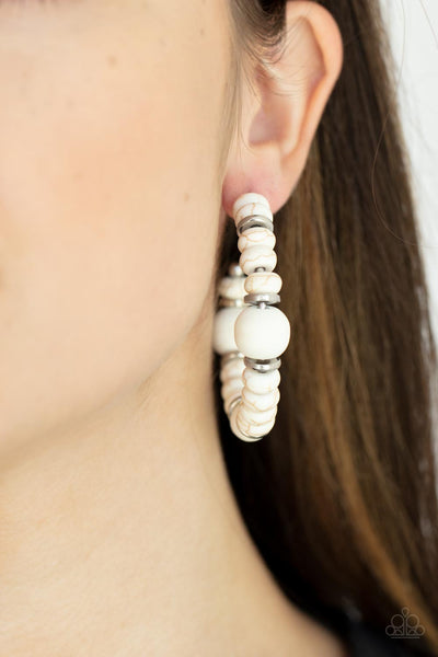 Paparazzi Definitely Down-To-Earth - White Wooden Earrings