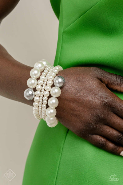 Paparazzi Pleasing Pirouette - White Pearl Coil Bracelet