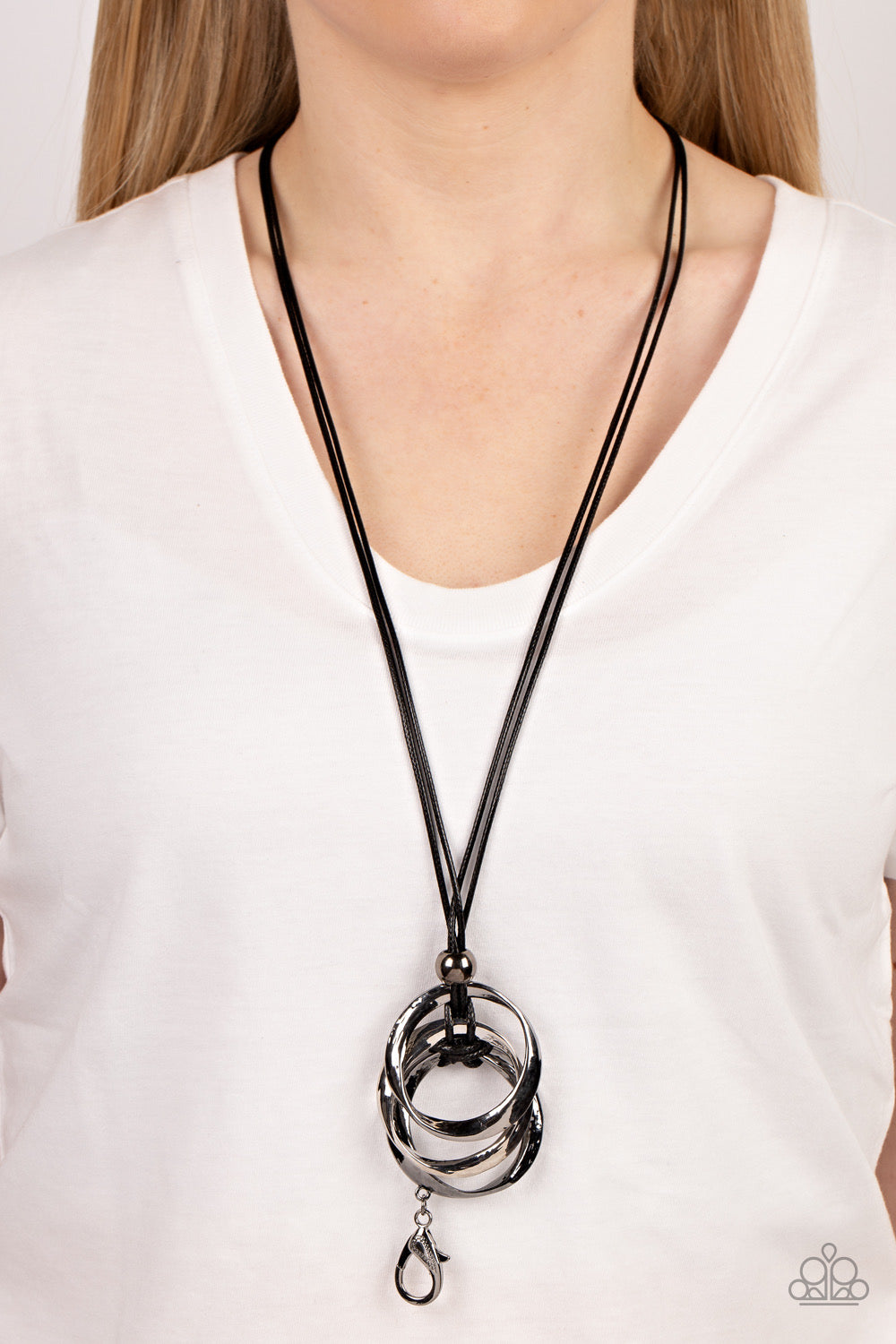 Paparazzi Harmonious Hardware - Black Lanyard Necklace