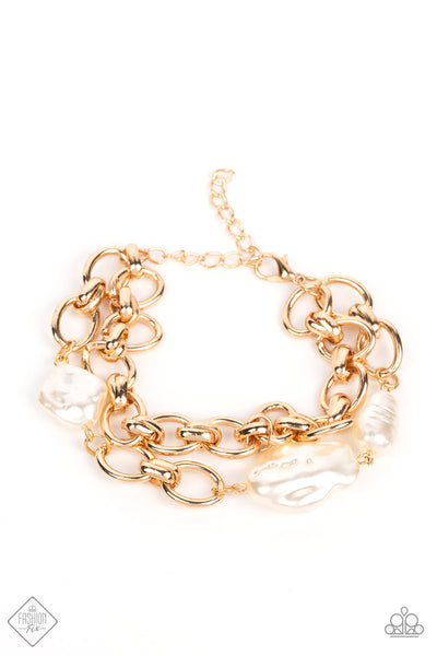 Paparazzi Seaside Sojourn - Fashion Fix Gold Pearl Bracelet