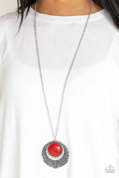 Paparazzi Medallion Meadow - Red Necklace