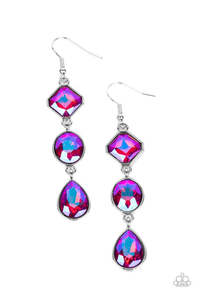Paparazzi Reflective Rhinestones - Pink UV Shimmer Earrings