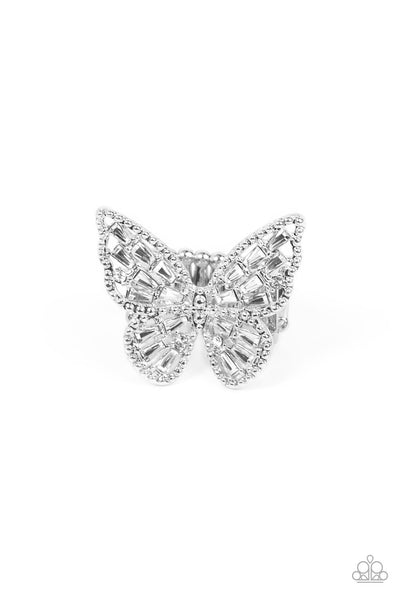 Paparazzi Bright-Eyed Butterfly - White Butterfly Ring