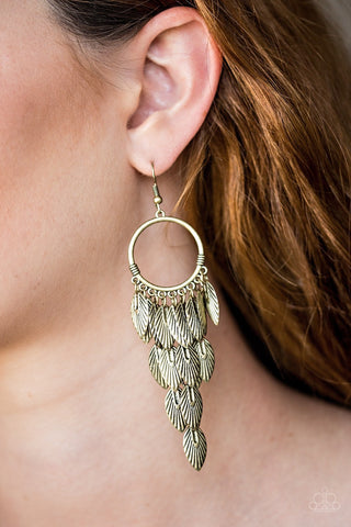 Paparazzi Feather Frenzy - Brass Earrings