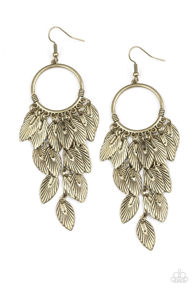 Paparazzi Feather Frenzy - Brass Earrings