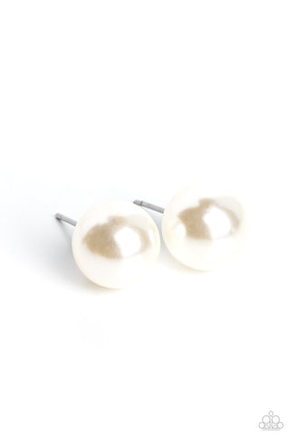 Paparazzi Debutante Details - White Stud Pearl Earrings