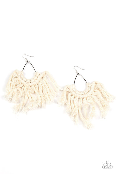 Paparazzi Wanna Piece Of MACRAME? - White Earrings