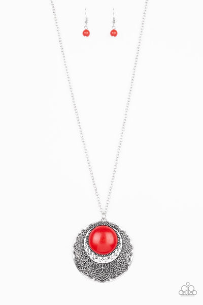 Paparazzi Medallion Meadow - Red Necklace