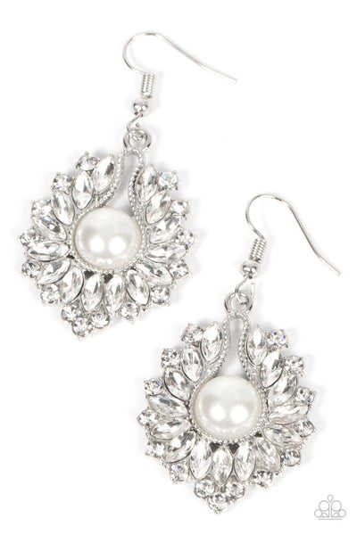 Paparazzi Crowns Required - White Pearl Earrings