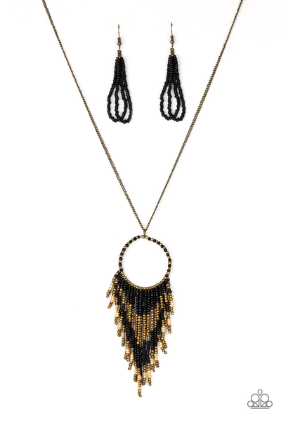 Paparazzi Badlands Beauty Black and Brass Seed Bead Necklace