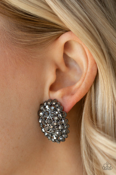 Paparazzi Daring Dazzle Hematite Rhinestone Black Clip on Earrings