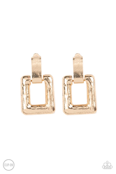 Paparazzi 15 Minutes of FRAME - Gold Clip on Earrings